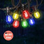 Guirlande guinguette 20m 40 bulbes filament rouge bleu jaune vert - guirlande lumineuse ampoule e27 multicolor ...