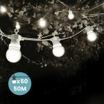 Guirlande guinguette 50m cable blanc - guirlande lumineuse extrieure 50 bulbes blancs - guirlande ampoule ...