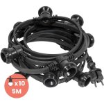 Guirlande guinguette ip65 5m noire raccordable - guirlande lumineuse pour ampoule e27 10 douilles - guirlande ...