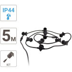 Guirlande guinguette led noire, compatible ampoules e27, 5m extensible - grl5230vb - xanlite