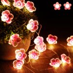 Guirlande lumineuse avec 40 led en forme de fleur de cerisier rose, usb et � piles, pour nol, chambre ...