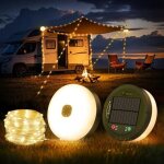 Guirlande lumineuse de camping enroulable 10 m, portable 3 en 1, rechargeable par usb et solaire, avec ...