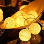 Guirlande lumineuse coton boules - 3m 20 led chane lumi�re avec prise pour chambre rideau f�te nol anniversair ...
