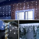 Guirlande stalactite blanc froid 10m 260 led c�ble transparent 8 programmes extensible