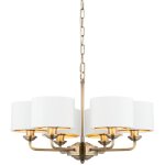 Highclere plafonnier suspendu � abat - jour � bras multiples, plaque en laiton antique, tissu blanc vintage ...