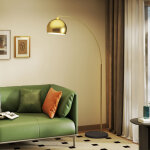 Homcom ? lampadaire arc en m�tal dor� ? hauteur ajustable 170 - 180cm ? abat - jour sph�rique en marbre ...