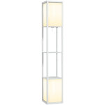 Homcom - lampadaire �tag�res design h. 156 cm double �clairage abat - jour tissu blanc