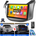 Pour honda jazz fit 2008 - 2013 android 15 carplay autoradio bt gps wifi rds fm 1 + 32g dab cam noir