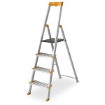 Hostrom escabeau 4 marches en aluminium, marche pied pliable, porte - outils, marches extra - large 12cm, ...