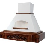 Hotte de cuisine rustique blanche katia avec cadre en bois incrust� couleur tabac 90 cm