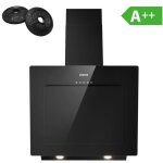 Ciarra - hotte inclinee 60cm classe a + + filtre a charbon 370 m3 / h recyclage verre et inox 725bk60 ...