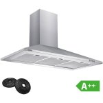 Ciarra - hotte murale 90cm a + + 370 m3 / h 2pcs filtre charbon 3 vitesses evacuation ou recyclage inox ...