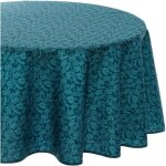 Nappe ronde anti - taches bleu canard imprim feuille d 180 cm - atmosphera