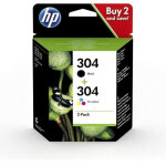 Pack de 2 cartouches authentiques dencre noire / trois couleurs hp 304 3jb05ae