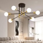Ikodm - lustre de plafond industriel 60 w, 6 bases lumineuses, fer forg� noir et dor�, e27 sans ampoule, ...