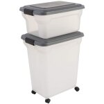 Iris ohyama, 2 boites croquette 20&45l pr 7. 5&15kg, hermtique hermtique, transparent pelle et roues ...