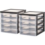 Iris ohyama, tour de rangement plastique bureau a5, 4 petits tiroirs, lot de 2, noir, dc - a5
