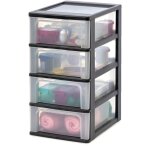 Iris ohyama, tour de rangement plastique, 4 tiroirs moyens, noir, ouverture facile, format a4, a5 & a6, ...