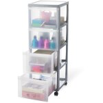 Iris ohyama, tour de rangement � roulettes, plastique, 4 grands tiroirs, argent, ouverture facile, meuble ...