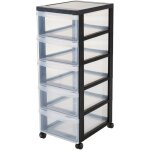 Iris ohyama, tour de rangement � roulettes, plastique, 5 grands tiroirs, noir, ouverture facile, meuble ...