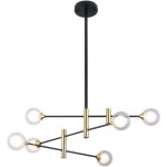 Italux marino - suspension moderne � suspendre noir, laiton � 6 lumi�res avec abat - jour transparent, ...