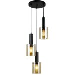 Italux - sardo - luminaire suspendu moderne noir � 3 lumi�res avec abat - jour ambre, e27