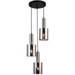 Italux - sardo - suspension moderne � 3 lampes, nickel satin�, verre, abat - jour fum�, e27