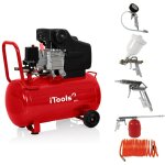 Itools - compresseur d'air 50l 8 bar 115 psi silencieux 2cv 1. 5kw + kit 5 accessoires air comprim�