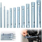 Jeu de 10 cl�s tubulaires 6 - 22 mm - avec deux tubes - cl� � bougie pour serrer les bougies, d�monter ...