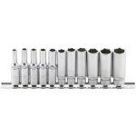 Jeu de 11 douilles 6 pans bgs longues, profondes, 4 a 13 mm carre 1 / 4