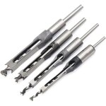 Jeu de 4 b�danes forets � trou carr�, b�danes creux en acier outils de menuiserie set (1 / 4 - 1 / 2 ...