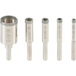 Bgs technic ? jeu de 5 tr�pans diamant�s 6 - 8 - 10 - 12 - 25mm ? pour carrelage, verre, marbre ? queue ...