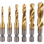 Jeu de 6 tarauds, tige hexagonale � vis 1 / 4  m3 - m10 perceuse et taraudeuse hss rev�tue de titane, ...