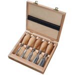 Jeu de ciseaux � bois courts 12, 16, 20, 26, 30 mm fr�ne, huil� 5 pi�ces coffret de bois promat