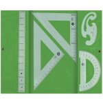 Jeu d'querres et de rgles de 25cm 30cm demi - cercle 15cm et gabarit de courbes liderpapel en vert ...
