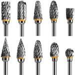 Jeu de fraises rotatives acier carbure de tungst�ne double tranchant pour outil rotatif, 10 pi�ces tige ...