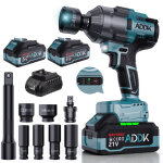 Jookgbd - cl� � chocs sans fil 1600nm, boulonneuse �lectrique brushless 1 / 2  avec 2 batteries 4. 0ah ...