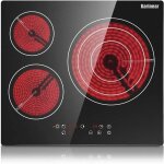 Plaque de cuisson en c�ramique int�gr�e 3 foyer, table de cuisson �lectrique en verre cristal noir avec ...