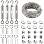 Kits de c�ble en acier inox, 20m c�ble acier galvanis�, kit de c�ble m�tallique avce tendeur oeil - crochet ...