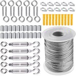 Kit c�bles acier inoxydable 30m avec tendeurs, corde rev�tue nylon, usage linge / tente / jardin (56 ...
