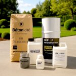 Kit complet b�ton cir� sol exterieur 10 m� : primaire, poudre, r�sine latex, vernis de protection b�ton ...