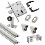 Kit complet portail coulissant roue acier gorge u en applique Ø100x20mm + rail 6m estebro Kit complet portail coulissant roue acier gorge u en applique Ø100x20mm + rail 6m estebro