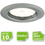 Kit complete de 10 spots encastrable chrome mat marque kanlux avec gu10 led 5w blanc chaud