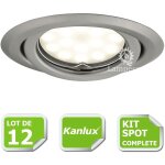 Kit complete de 12 spots encastrable chrome mat orientable marque kanlux avec gu10 led 5w 3000k blanc ...