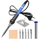 Kit de fer � souder 60w 9 pi�ces r�glage de temp�rature 6 niveaux 5 pointes de soudure + support + �tain ...