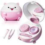 Un kit de nettoyage pour lentilles de contact avec un �tui de protection et un porte - lentilles (rose). ...