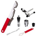 Kit d'outils de r�paration de v�lo, kit d'outils de cha�ne de v�lo avec fouet � cha�ne, extracteur manivelle ...