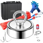 Kit de p�che magn�tique de 1 200 lb, aimants de p�che double face de 2, 95 pouces avec corde, �tui �tanche, ...