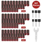 Kit de ponceuse � tambour, 307 pi�ces, 300 manchons de bande de pon�age (80 / 120 / 240 ) + 6 mandrins ...