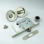Kit serrure pour porte coulissante - serrure � condamnation et poign�es cuvettes rondes encastrables ...